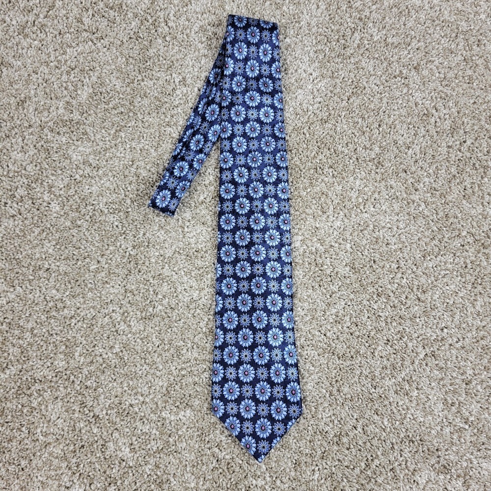Ermenegildo Zegna‎ Tie Blue AOP Floral Mens Necktie 60"